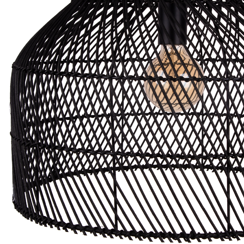 Restaurant Black Rattan Chandelier Natural Basket Woven Pendant Light for Kitchen Island
