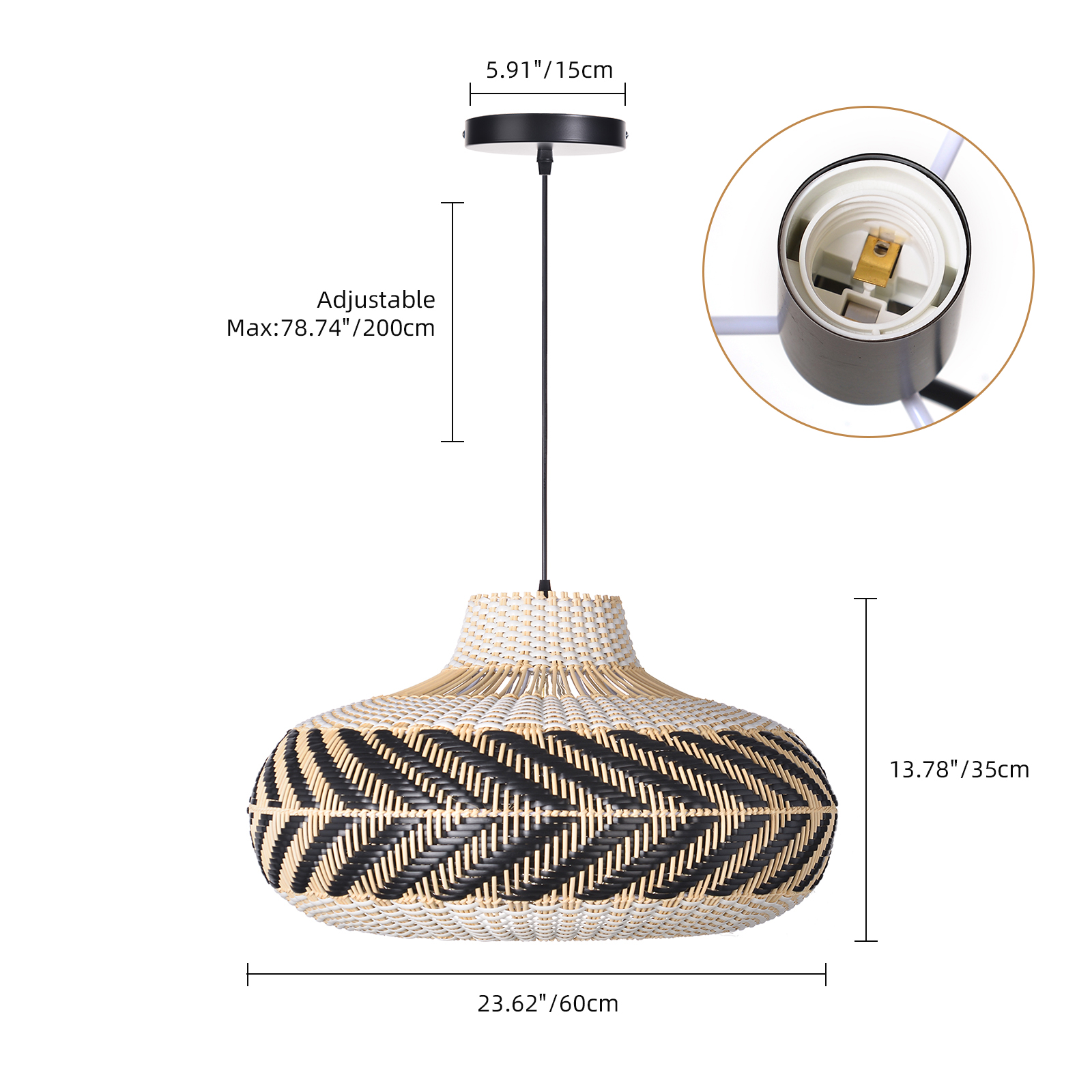 Dining Room Black Rattan Pendant Light Simple Home Decor Lighting Fixture
