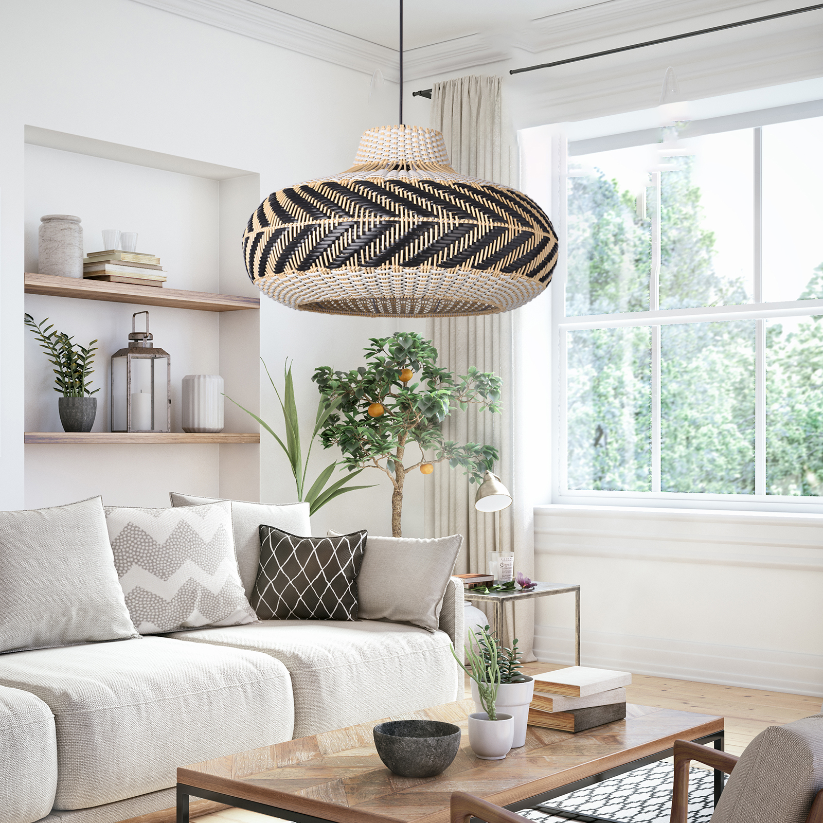 Dining Room Black Rattan Pendant Light Simple Home Decor Lighting Fixture