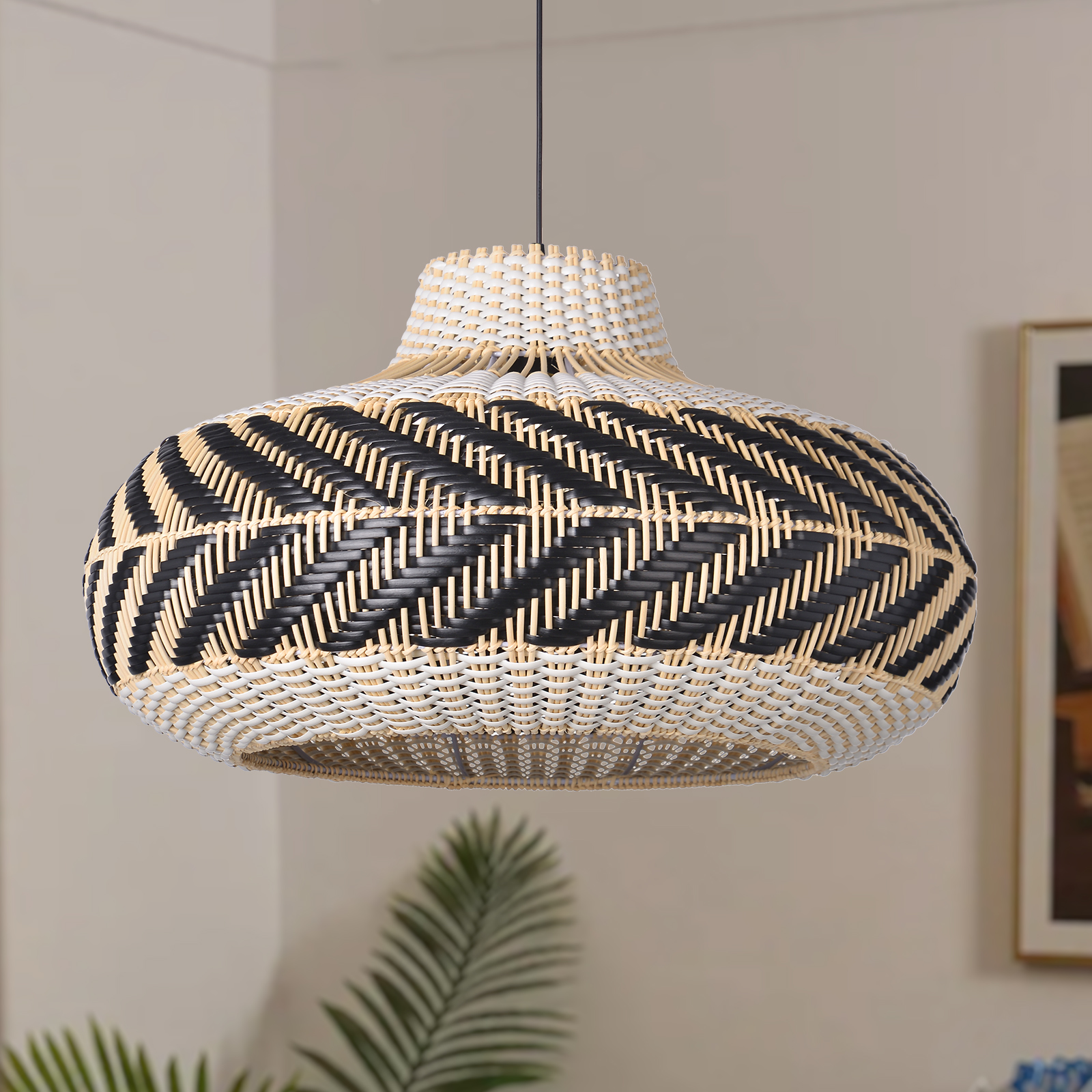 Dining Room Black Rattan Pendant Light Simple Home Decor Lighting Fixture