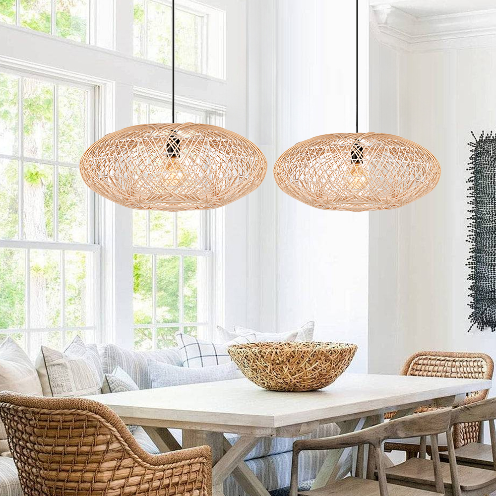 Handmade Rattan Oval Pendant Light for Dining Room