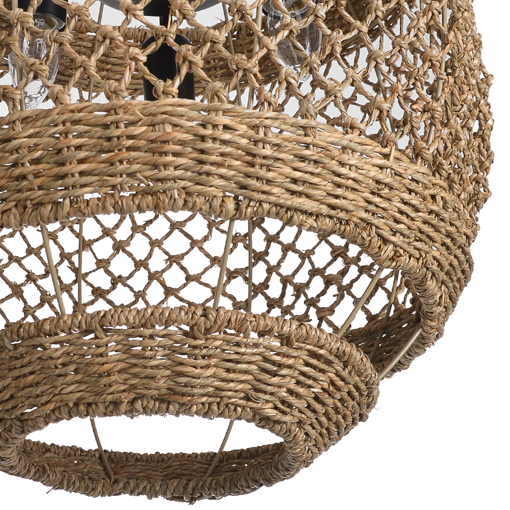 Retro Rattan Chandelier Wabi-sabi Style Kitchen Island 3-light Pendant Lampshade