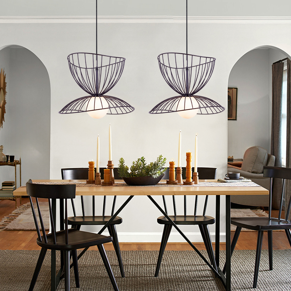 LOFT-style Straw Hat Metal Pendant Light Artistic Lighting for Dining Rooms, Bar Counters