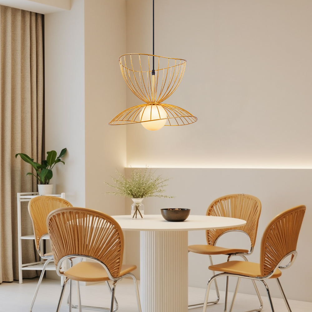 LOFT-style Straw Hat Metal Pendant Light Artistic Lighting for Dining Rooms, Bar Counters