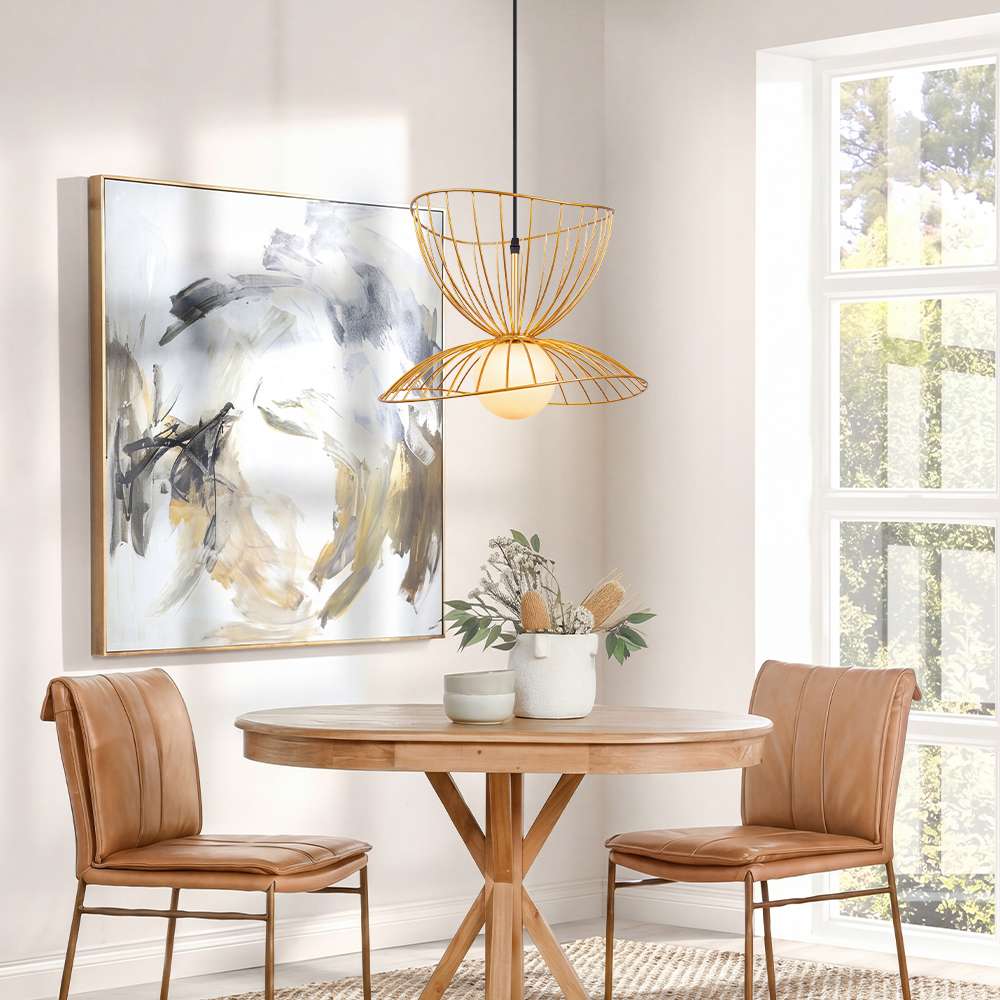 LOFT-style Straw Hat Metal Pendant Light Artistic Lighting for Dining Rooms, Bar Counters