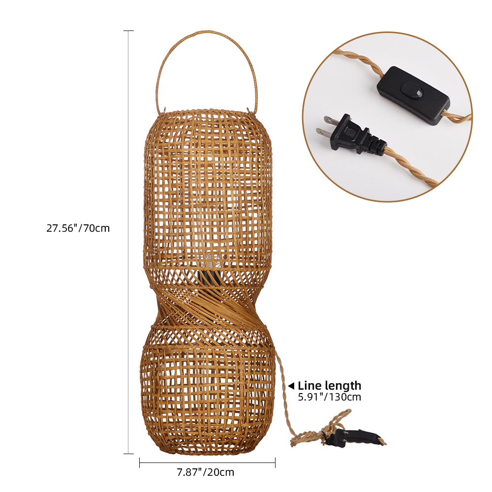 American Retro Rattan Floor Lamp Farmhouse hand-woven standing light for Living Room