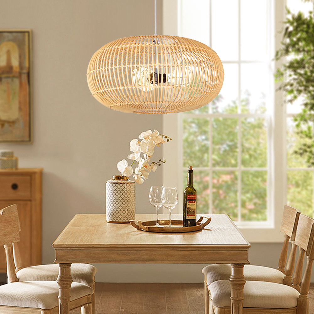 3 Bulbs Hanging Chandelier Medieval Style Dining Room Rattan Pendant Light