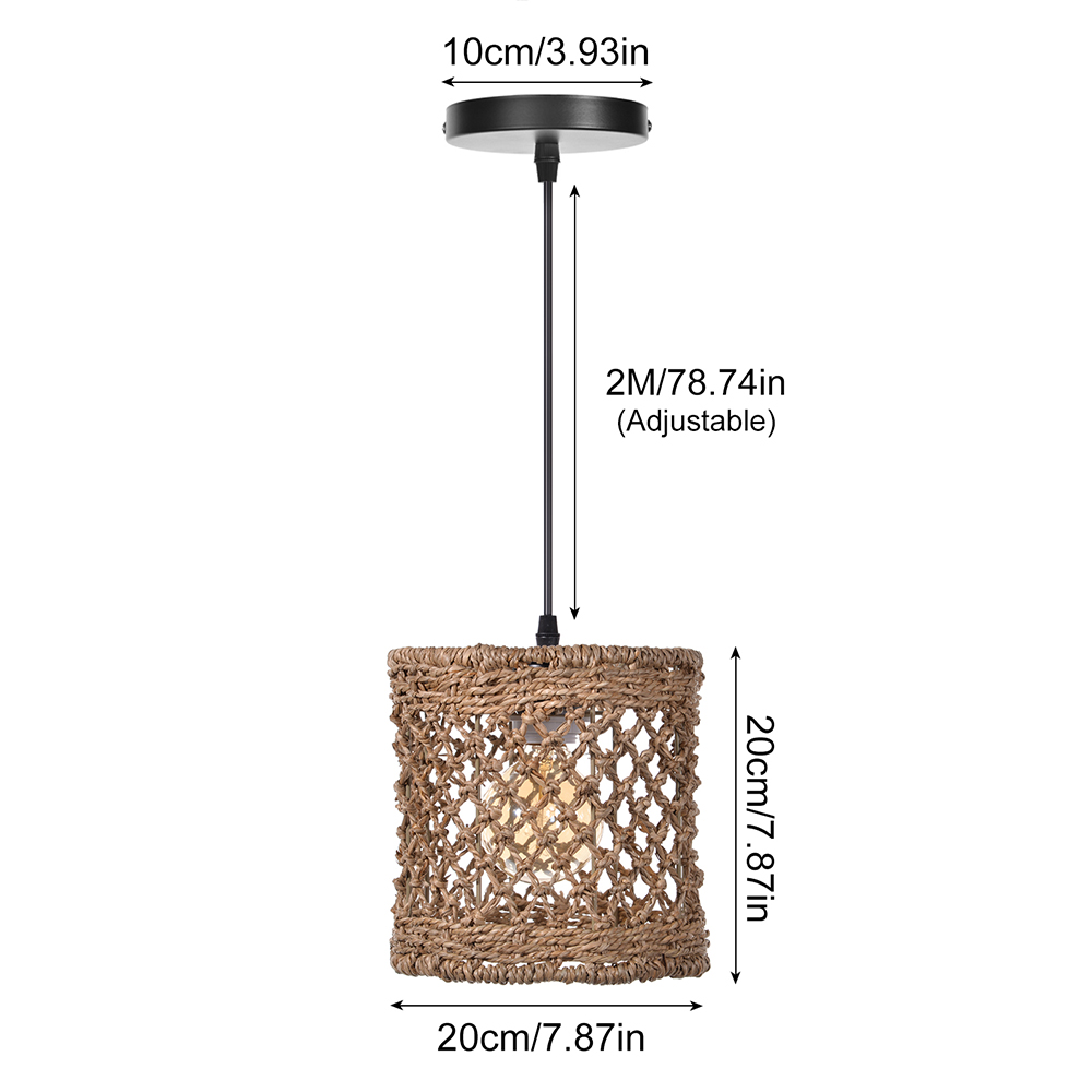 Retro Wicker Rattan Pendant Light Shade Restaurant Loft Style Grass Rattan Lamp