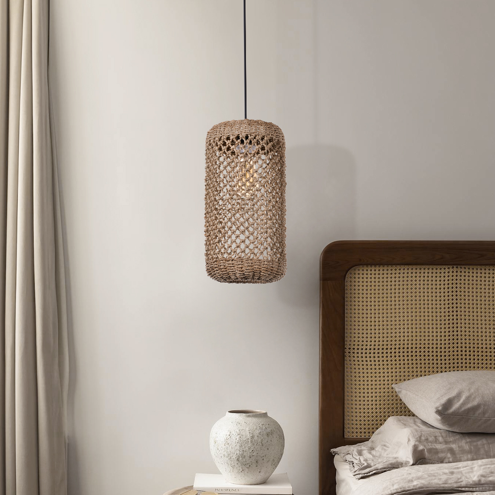 Restaurant Natural Seagrass Rattan Pendant Lamp Dining Room Lighting
