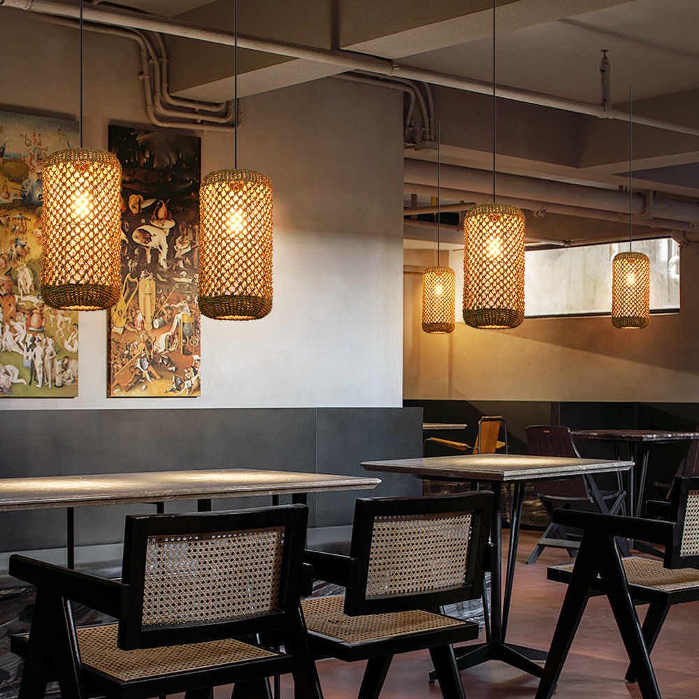 Restaurant Natural Seagrass Rattan Pendant Lamp Dining Room Lighting