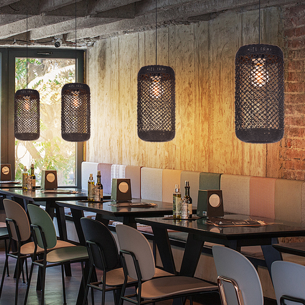 Restaurant Natural Seagrass Rattan Pendant Lamp Dining Room Lighting