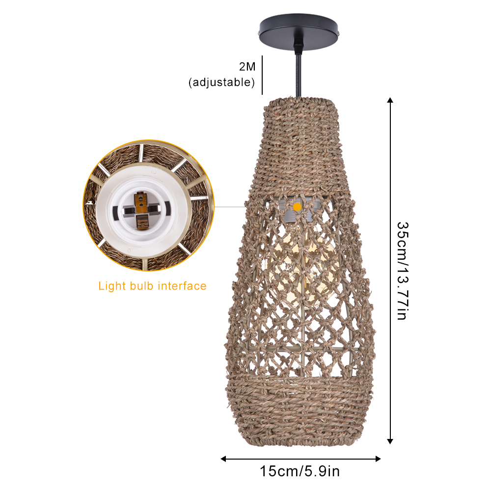 Retro Wicker Rattan Pendant Light Shade Restaurant Loft Style Grass Rattan Lamp