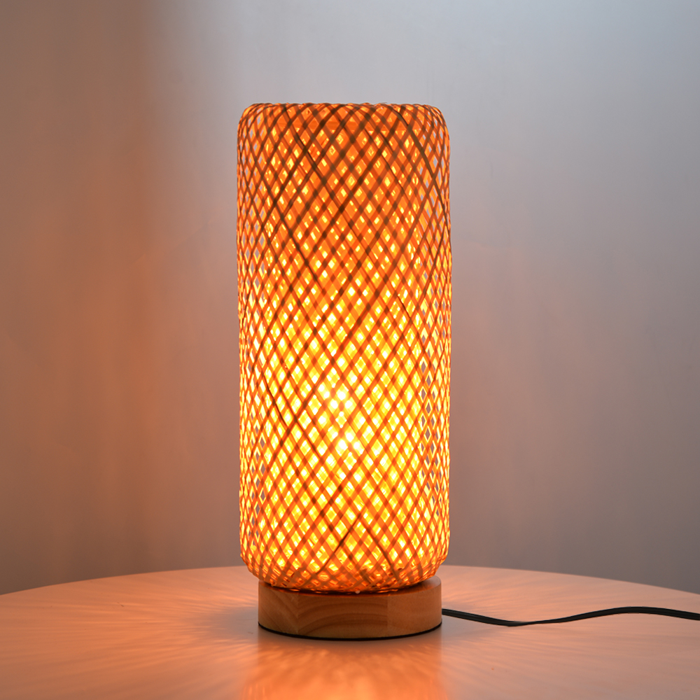 Hand-woven Bamboo Table Lamp Bedroom Bedside Light Reading Lamp