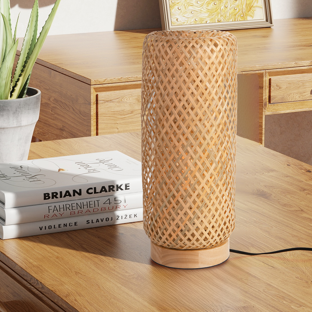 Hand-woven Bamboo Table Lamp Bedroom Bedside Light Reading Lamp