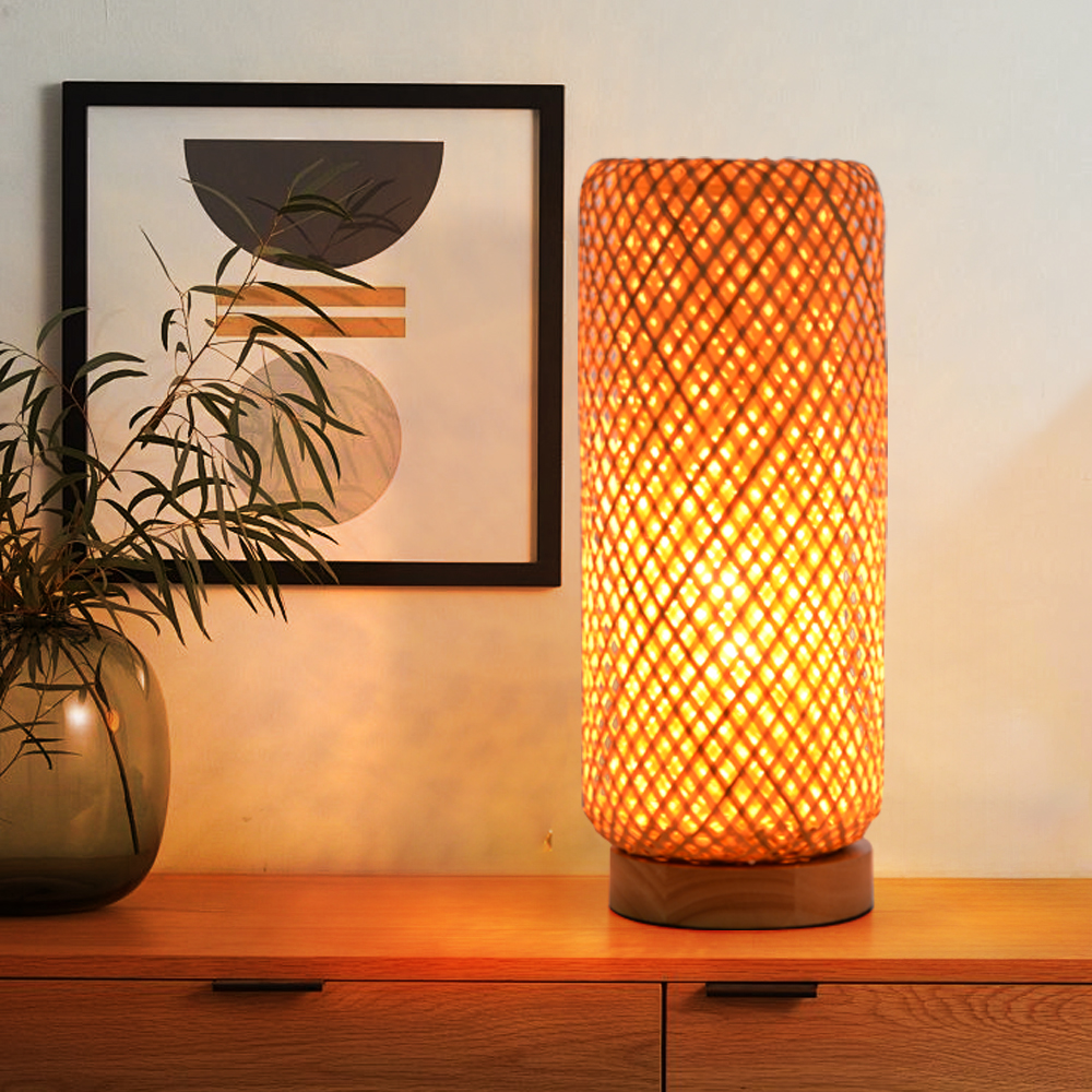 Hand-woven Bamboo Table Lamp Bedroom Bedside Light Reading Lamp