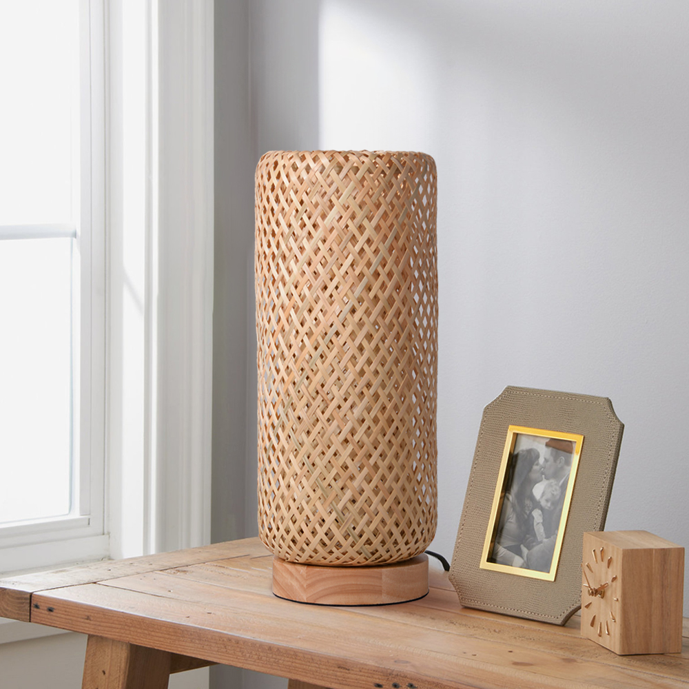 Hand-woven Bamboo Table Lamp Bedroom Bedside Light Reading Lamp
