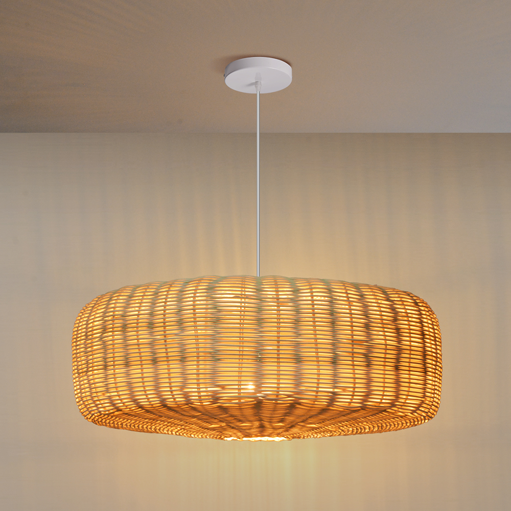 Handwoven Natural Rattan Lighting Fixture Japandi Living Room Hanging Lamp