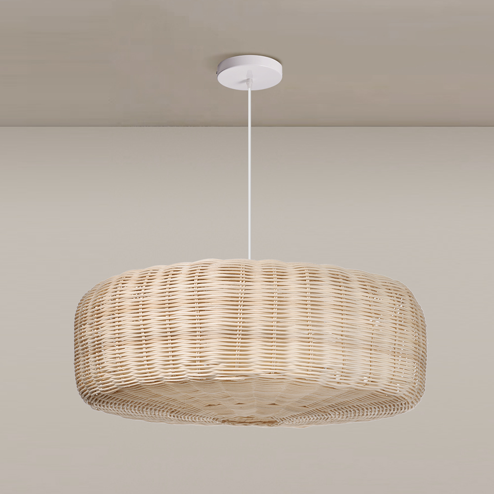 Handwoven Natural Rattan Lighting Fixture Japandi Living Room Hanging Lamp