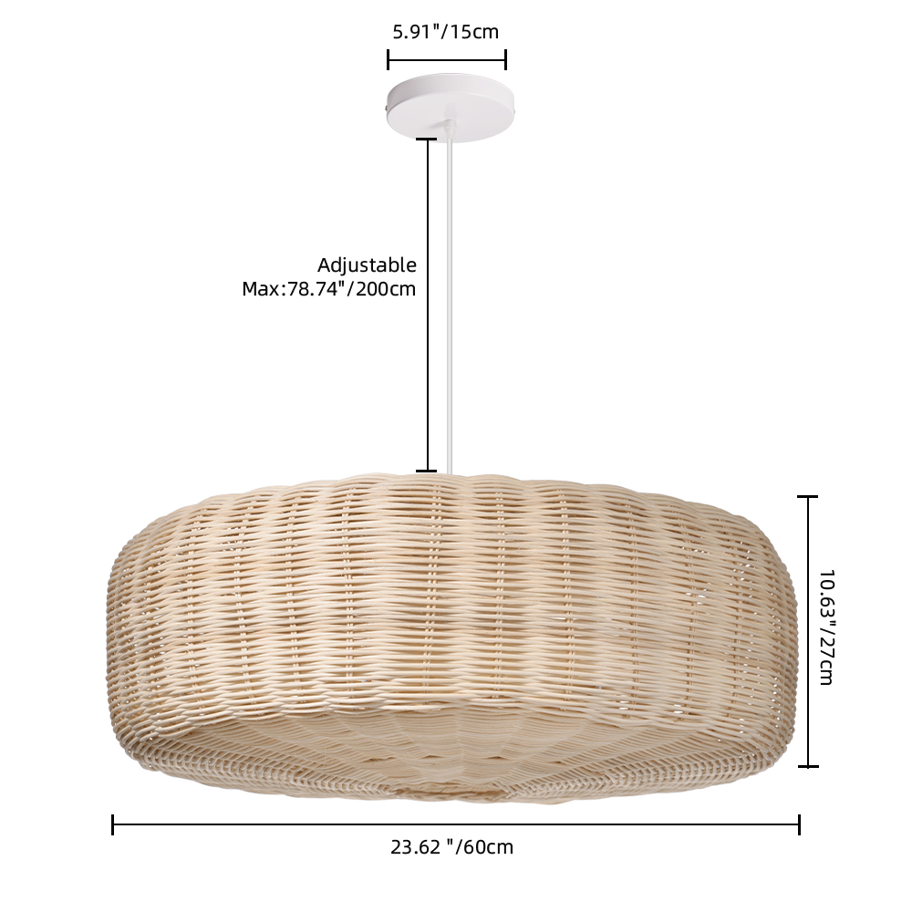 Handwoven Natural Rattan Lighting Fixture Japandi Living Room Hanging Lamp