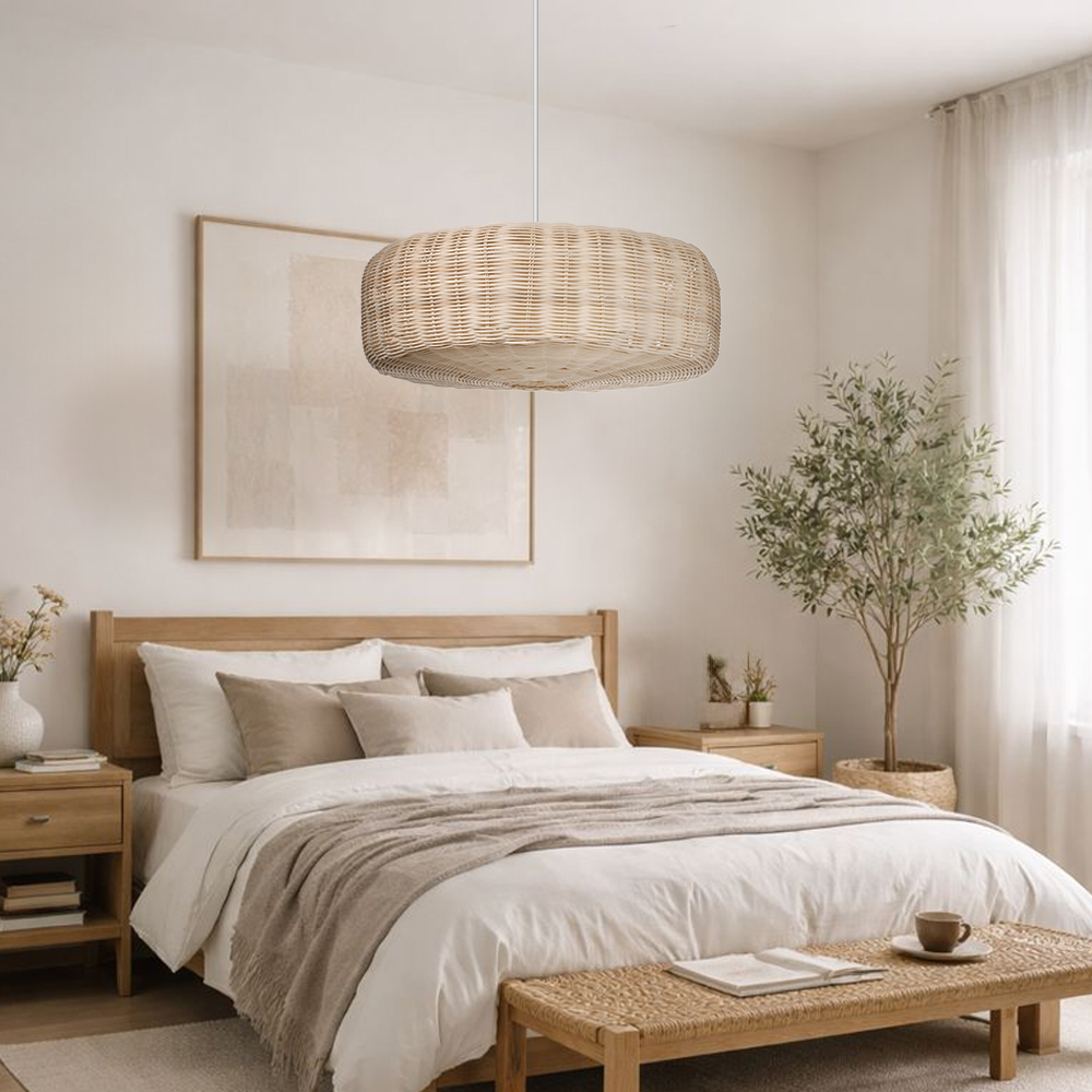 Handwoven Natural Rattan Lighting Fixture Japandi Living Room Hanging Lamp