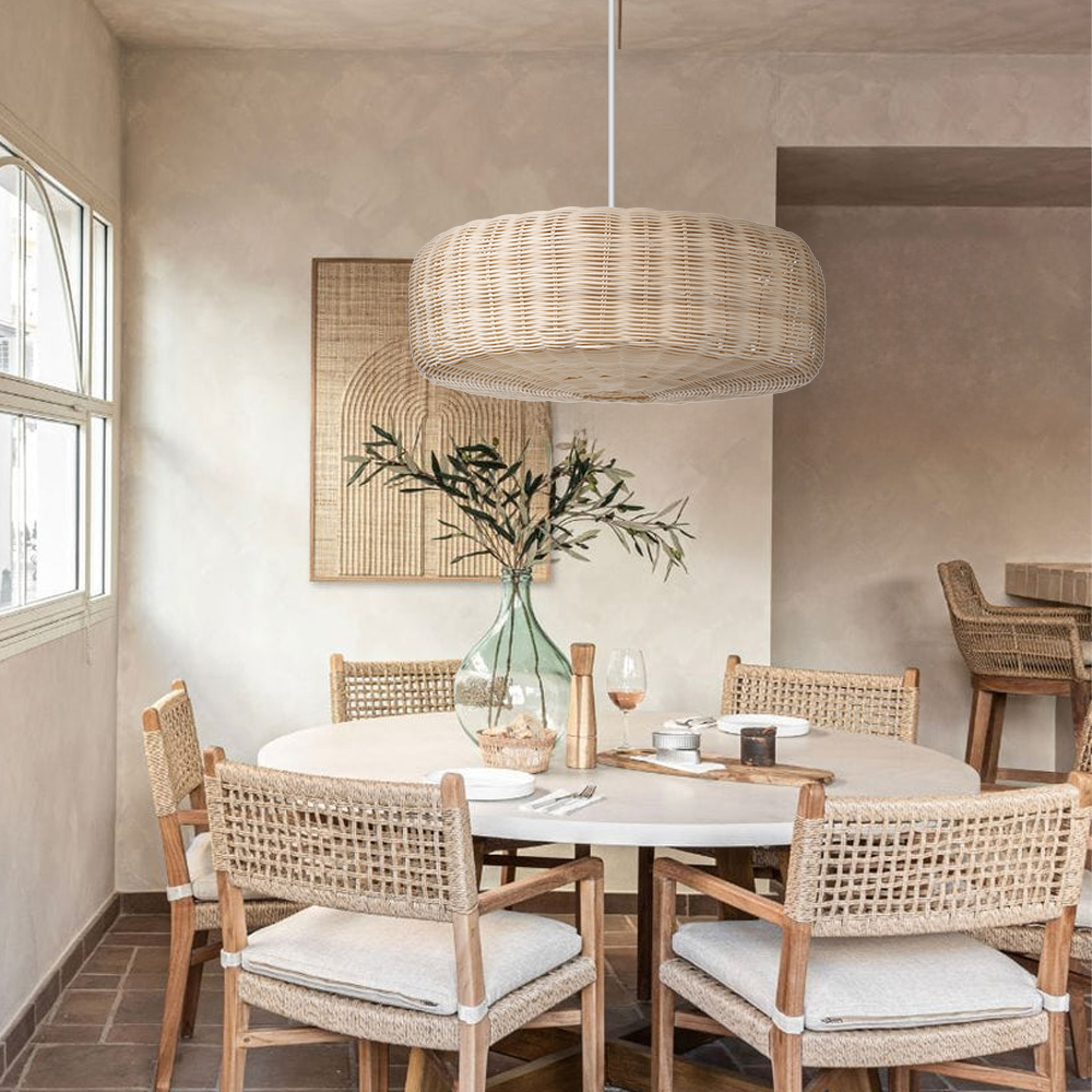 Handwoven Natural Rattan Lighting Fixture Japandi Living Room Hanging Lamp