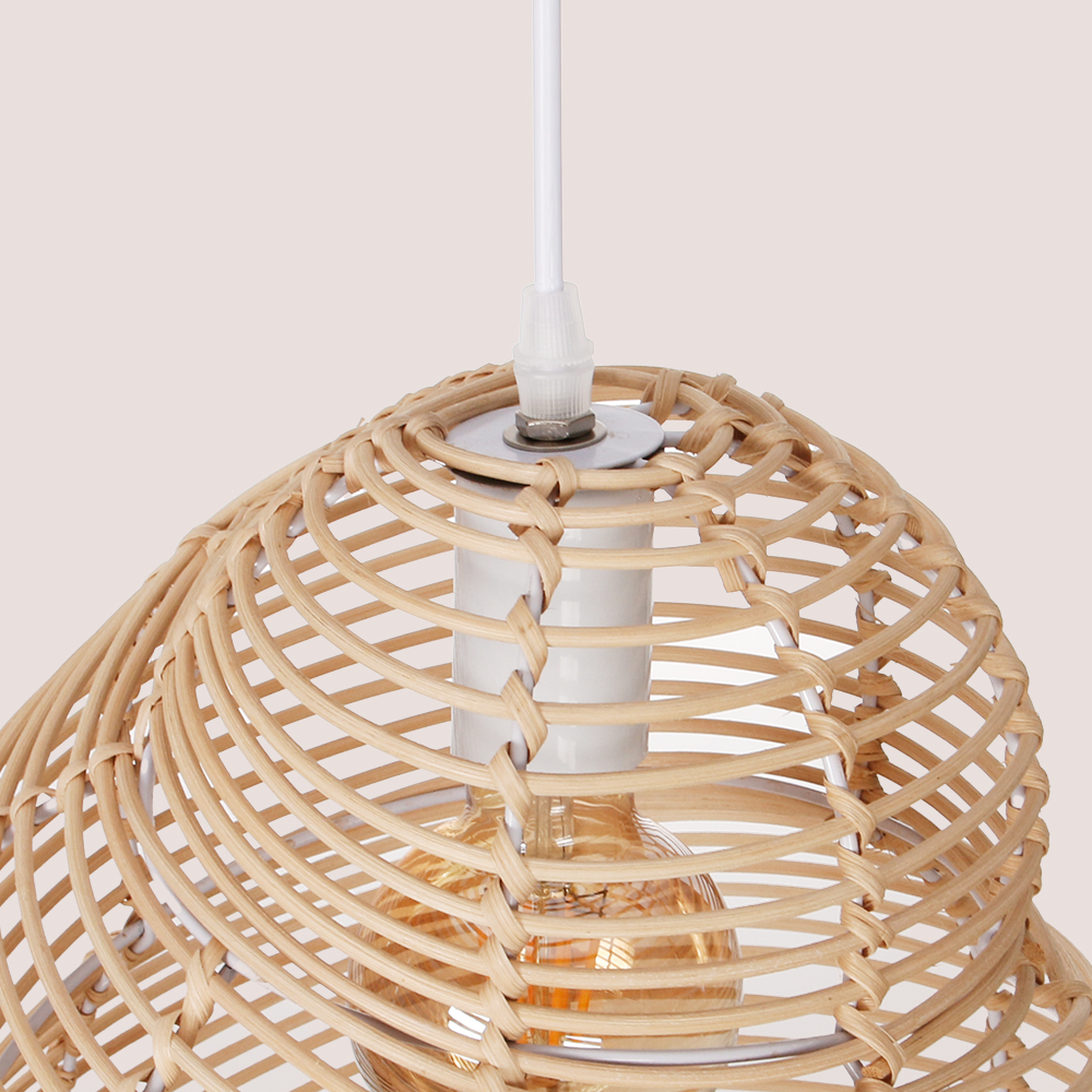 Hand Woven Spiral Rattan Pendant Light for Dining Room Sea Snail Shape Lamp Shade