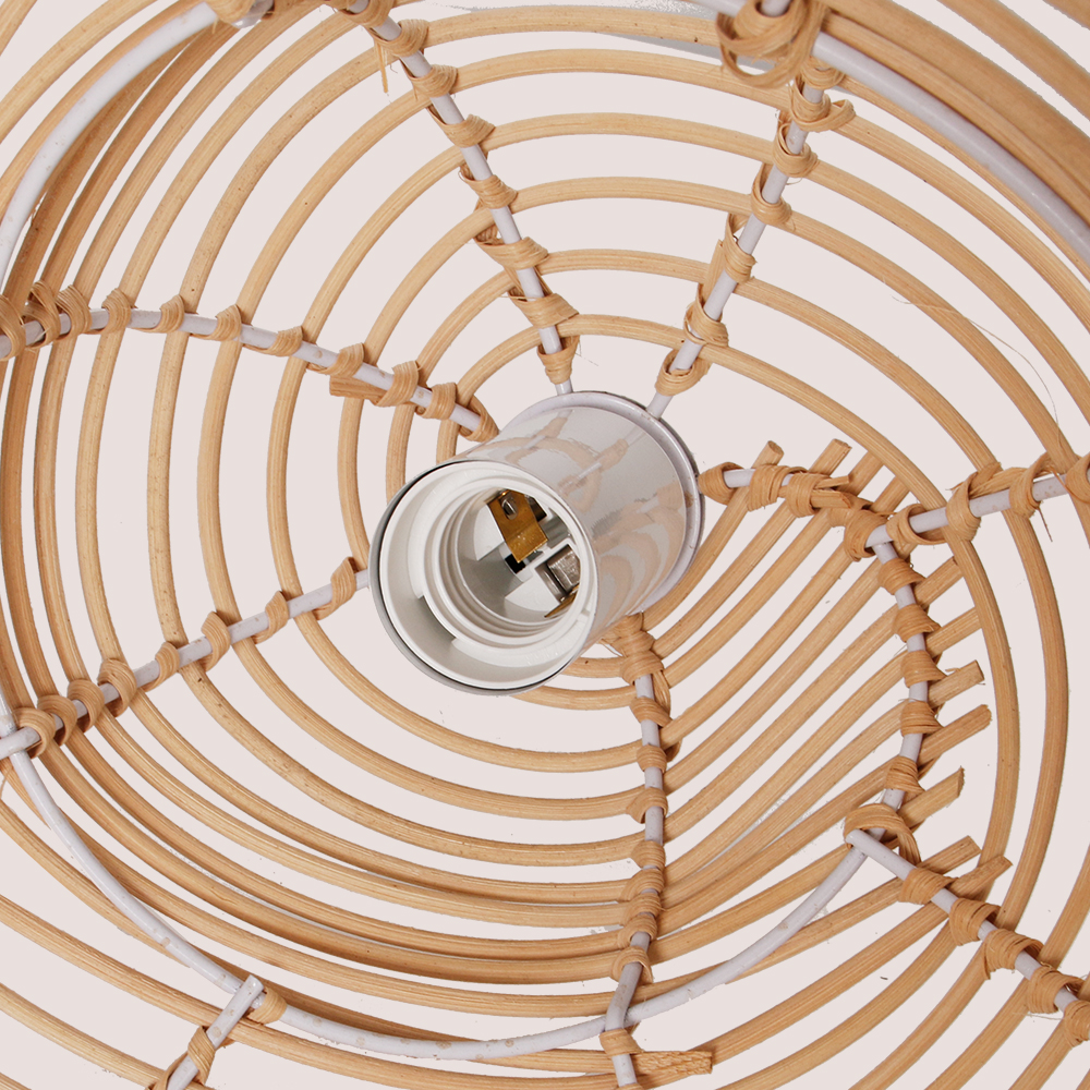 Hand Woven Spiral Rattan Pendant Light for Dining Room Sea Snail Shape Lamp Shade