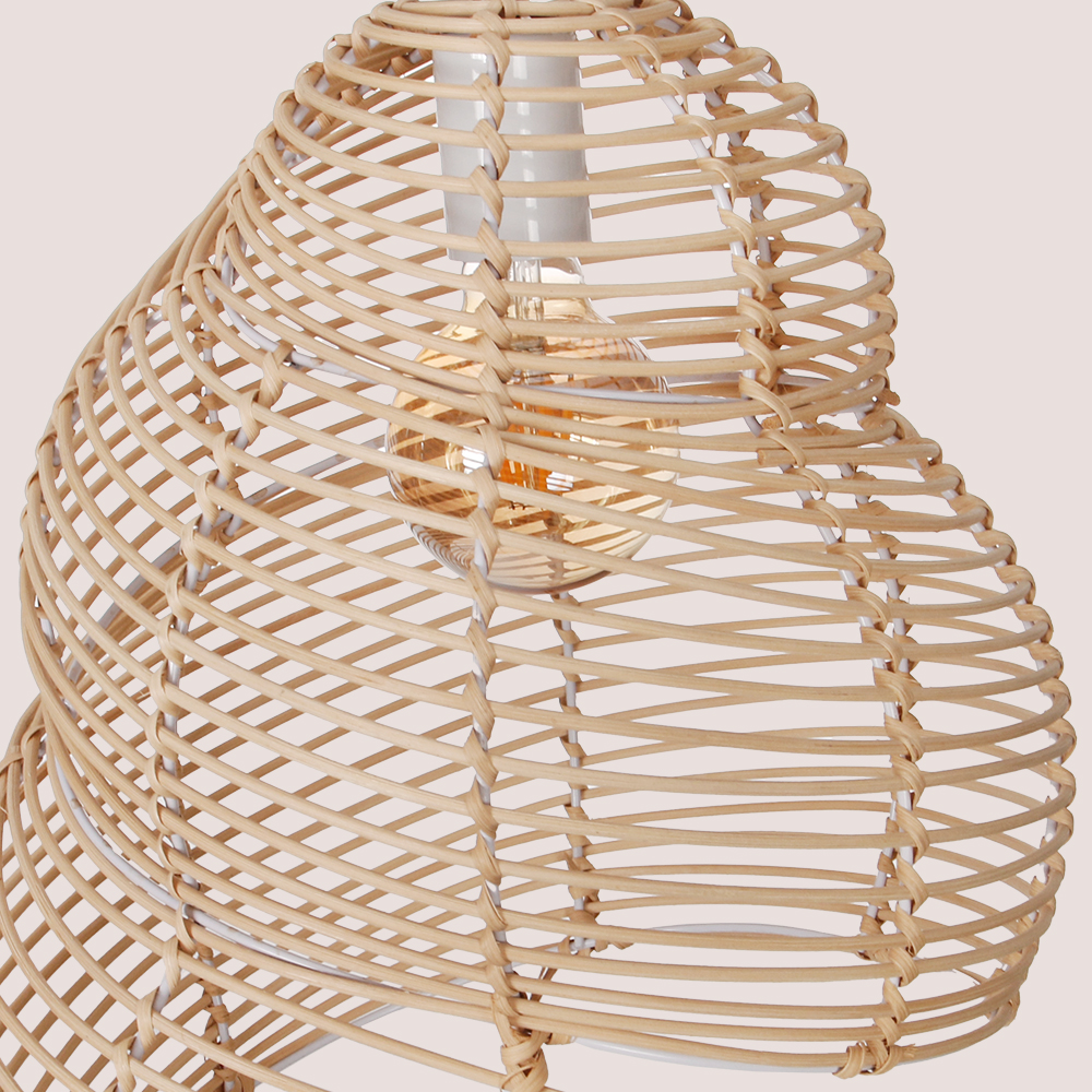 Hand Woven Spiral Rattan Pendant Light for Dining Room Sea Snail Shape Lamp Shade