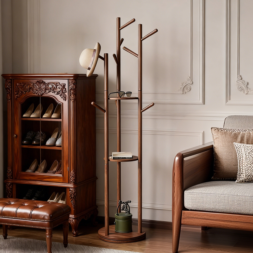 Japanese Style Solid Wood Coat Rack Bedroom Clothes Rack Floor Hanging Clothes Rack