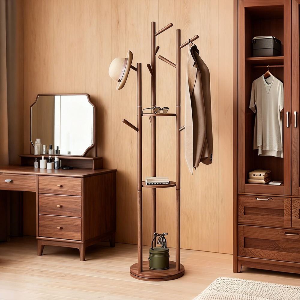 Japanese Style Solid Wood Coat Rack Bedroom Clothes Rack Floor Hanging Clothes Rack