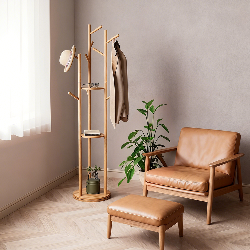 Japanese Style Solid Wood Coat Rack Bedroom Clothes Rack Floor Hanging Clothes Rack
