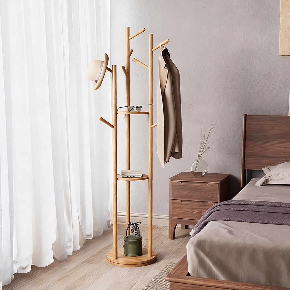 Japanese Style Solid Wood Coat Rack Bedroom Clothes Rack Floor Hanging Clothes Rack