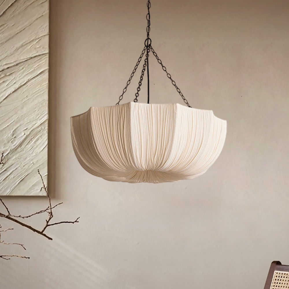 French Retro Fabric Pendant Light For Living Room And Bedroom