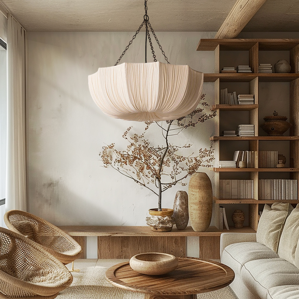 French Retro Fabric Pendant Light For Living Room