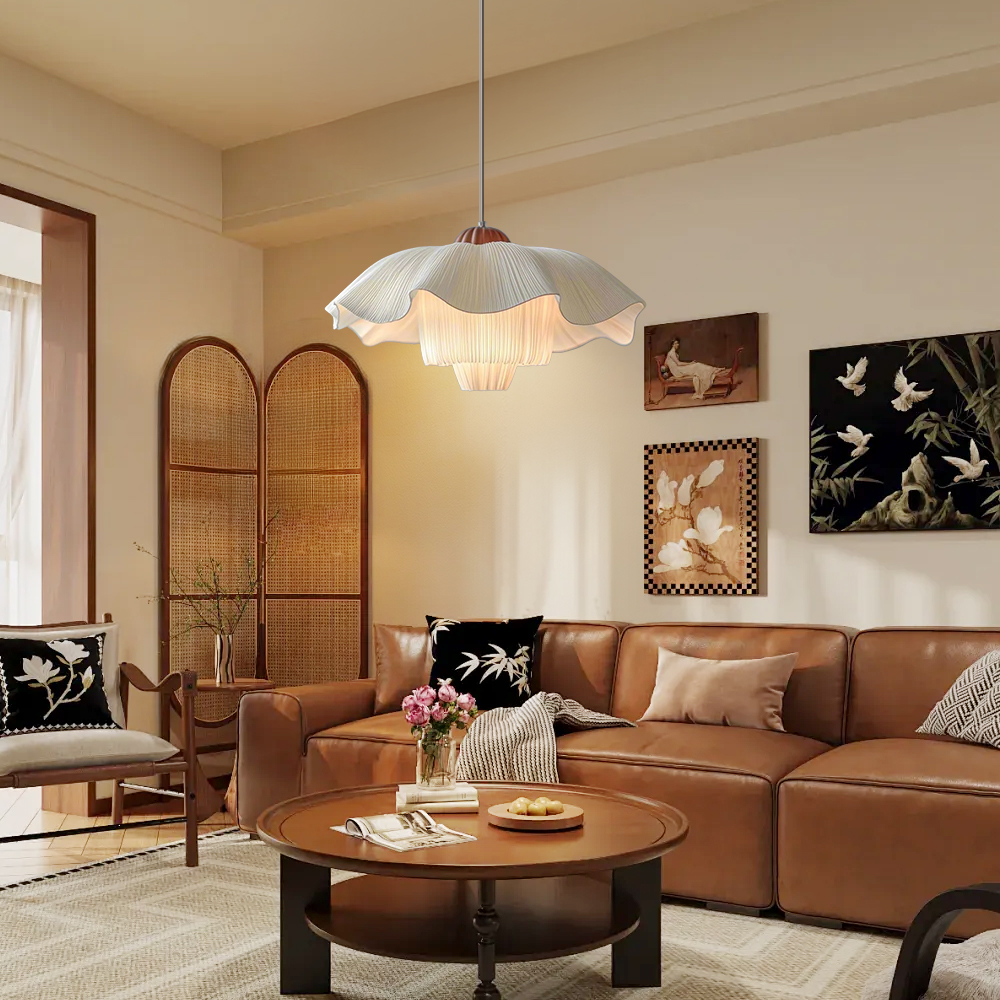 French Cream Pleated Pendant Bedroom Living Room Lampshade