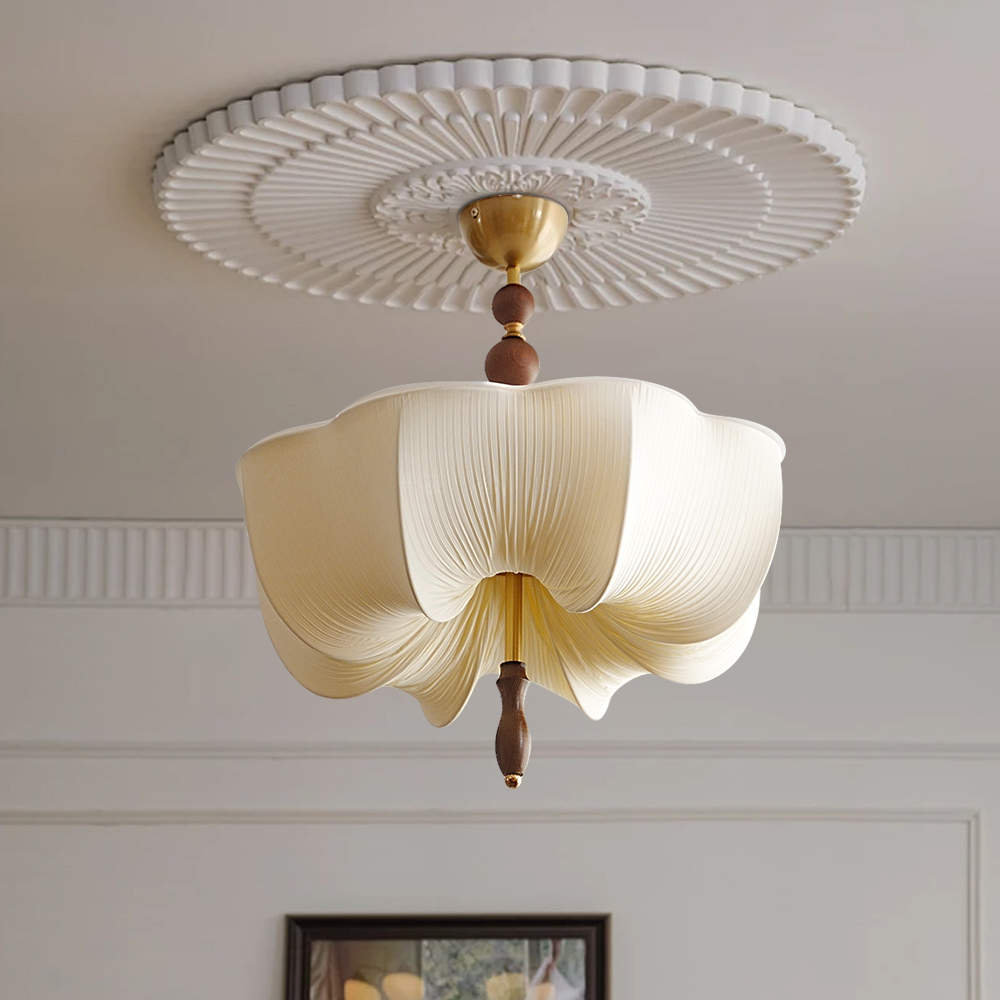 Retro Flower Shaped Fabric Ceiling Light Dining Room Bedroom Lamp