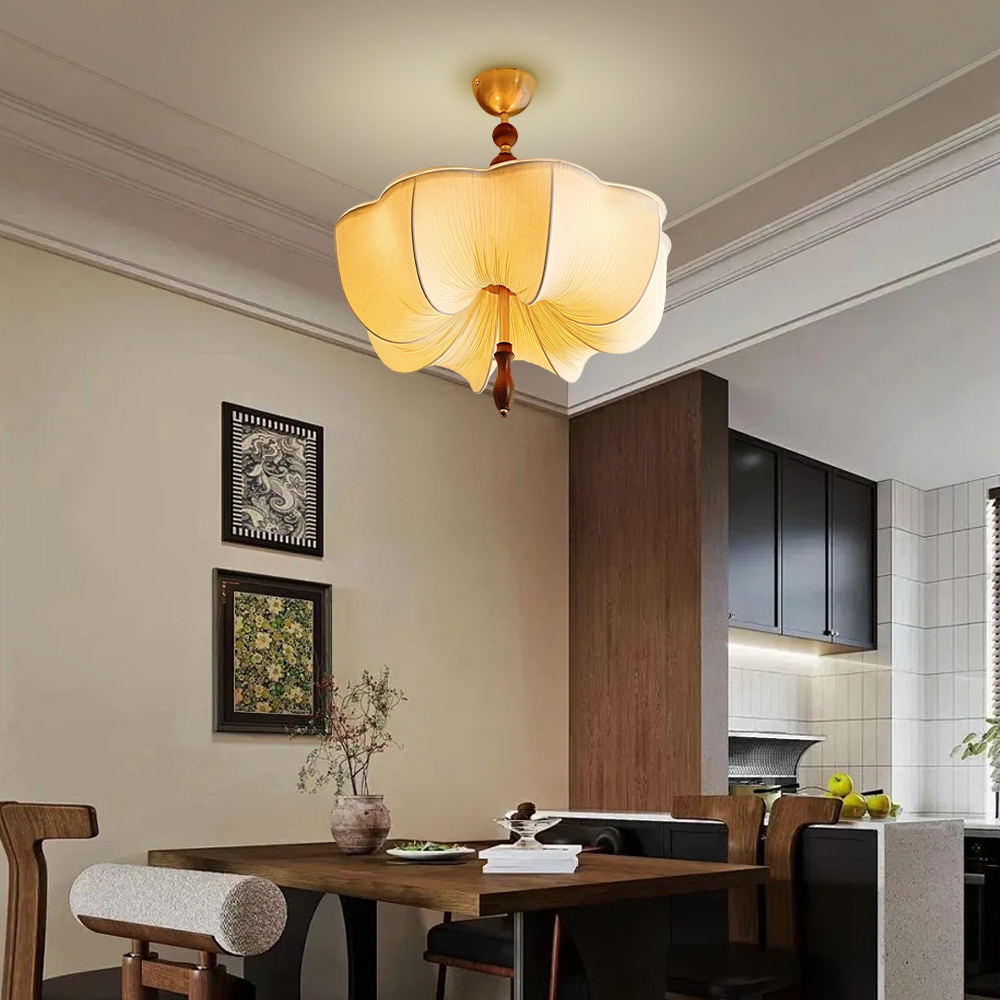 Retro Flower Shaped Fabric Ceiling Light Dining Room Bedroom Lamp