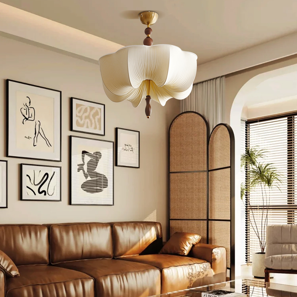 Retro Flower Shaped Fabric Ceiling Light Dining Room Bedroom Lamp