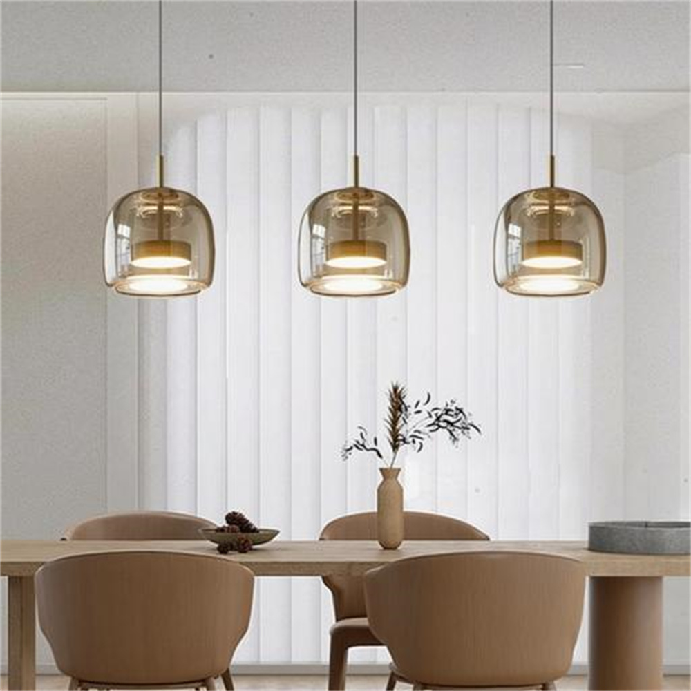 Modern Simple Dining Room Amber Glass Single Head Pendant Light