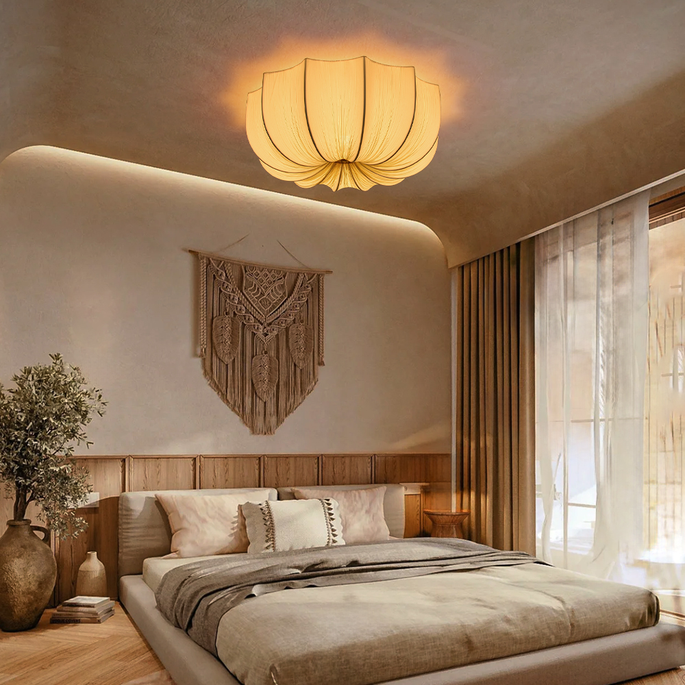 Mid-Century Wabi-Sabi Style Pleated Fabric Ceiling Light for Restaurants Living Rooms