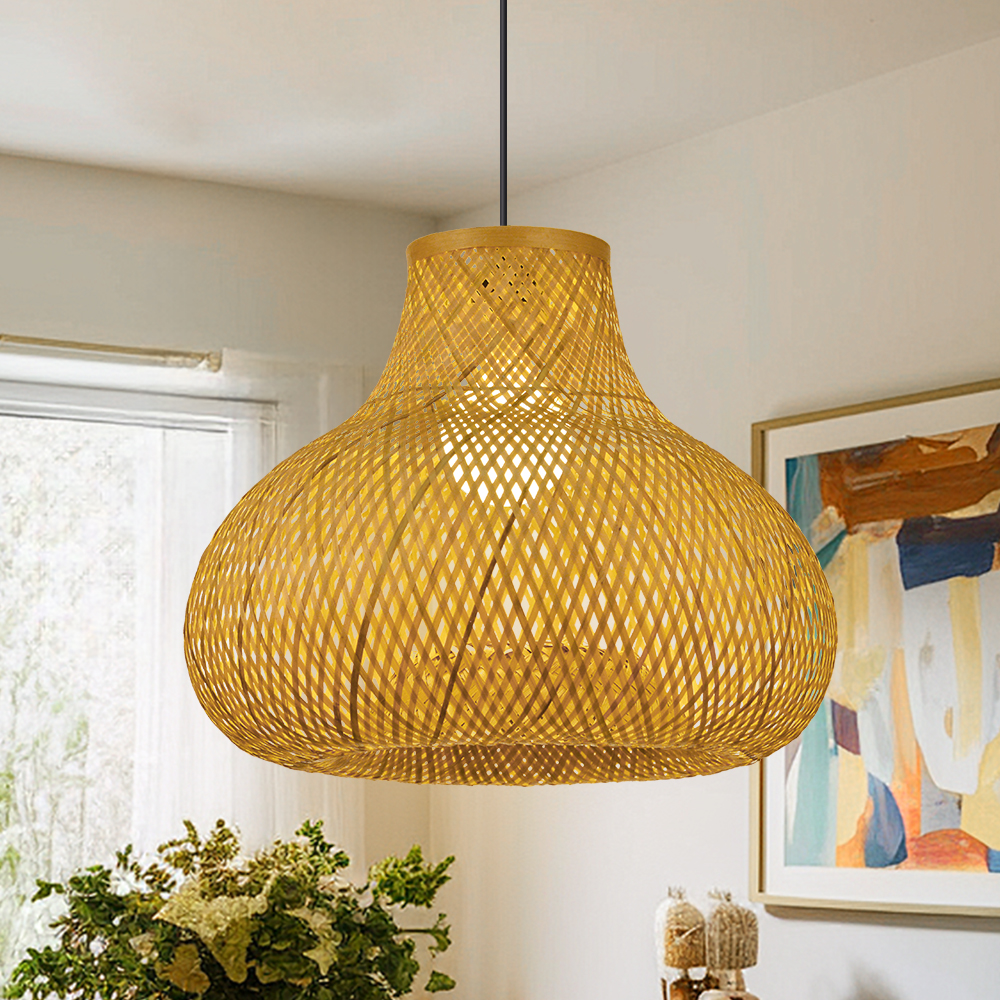 Japanese-Style Bamboo Handwoven Pendant Light for Dining Room