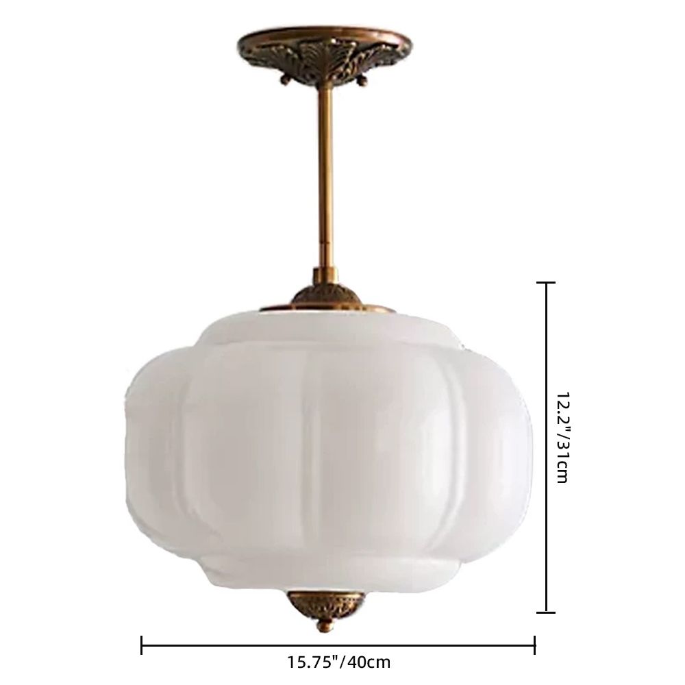 Medieval Vintage Entrance Flush Mount Lamp Simple Pumpkin Glass Pendant Light