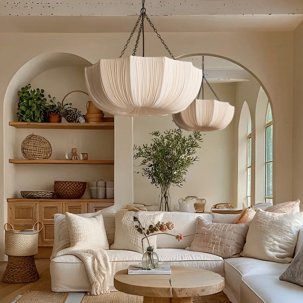 French Retro Fabric Pendant Light For Living Room