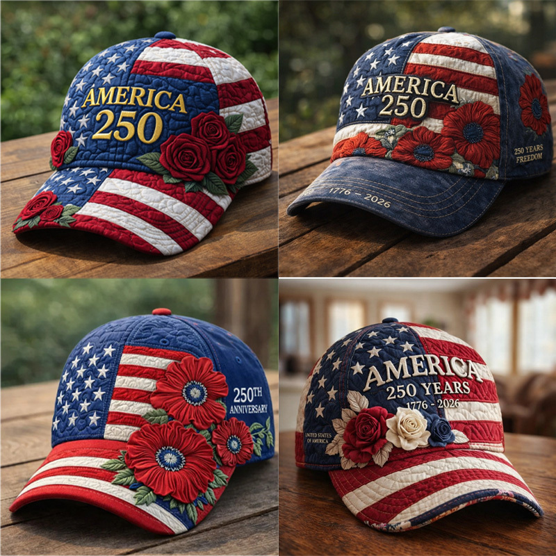 USA 250th Anniversary Vintage Patchwork Art Print Baseball Cap