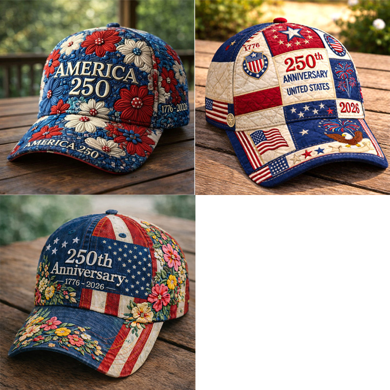 USA 250th Anniversary Vintage Patchwork Art Print Baseball Cap
