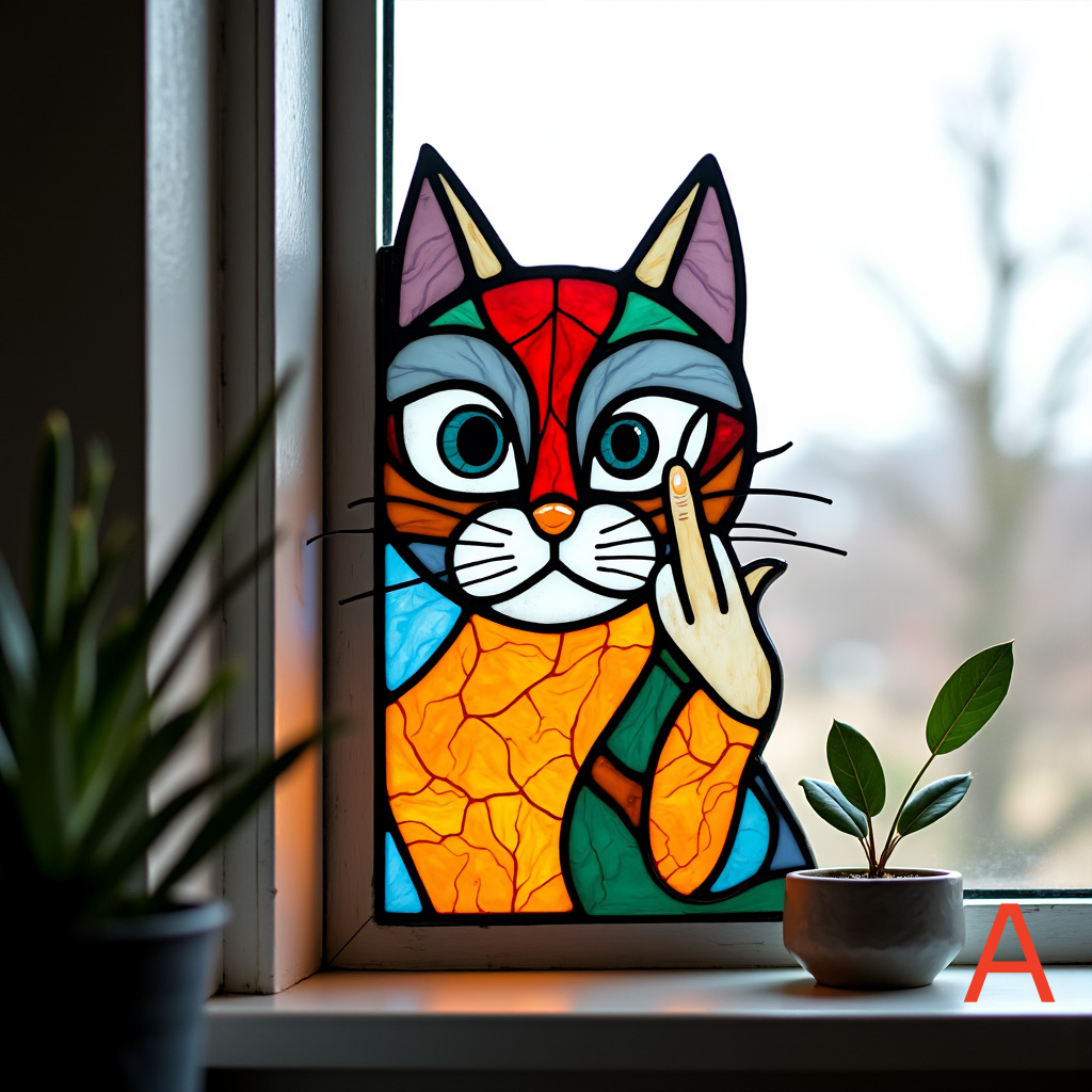 Peeping Middle Finger Cat Suncatcher