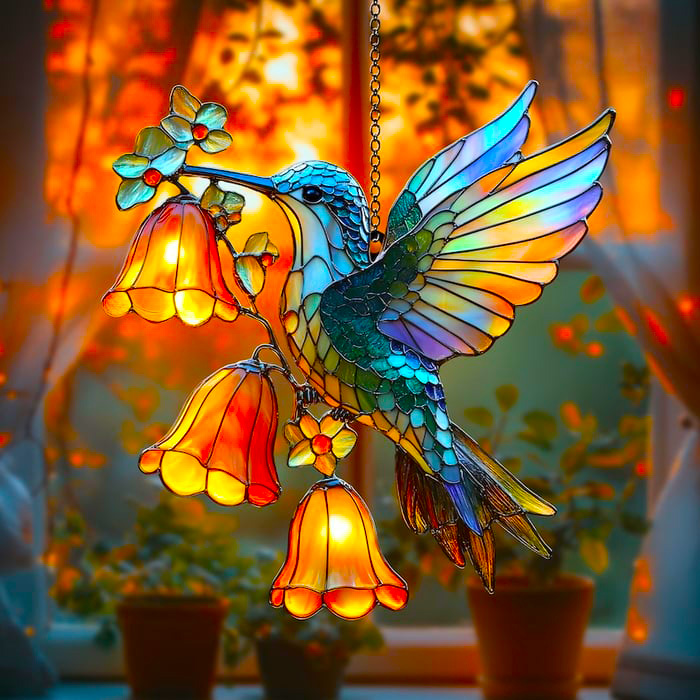 🐦Hummingbird and Bellflower Light Catcher - Gifts for Hummingbird Lovers