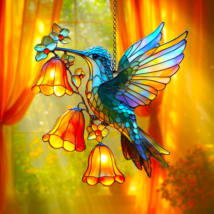 🐦Hummingbird and Bellflower Light Catcher - Gifts for Hummingbird Lovers
