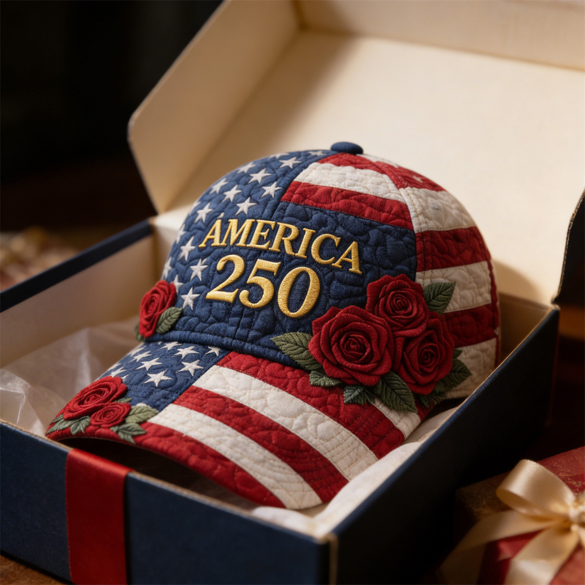 USA 250th Anniversary Vintage Patchwork Art Print Baseball Cap