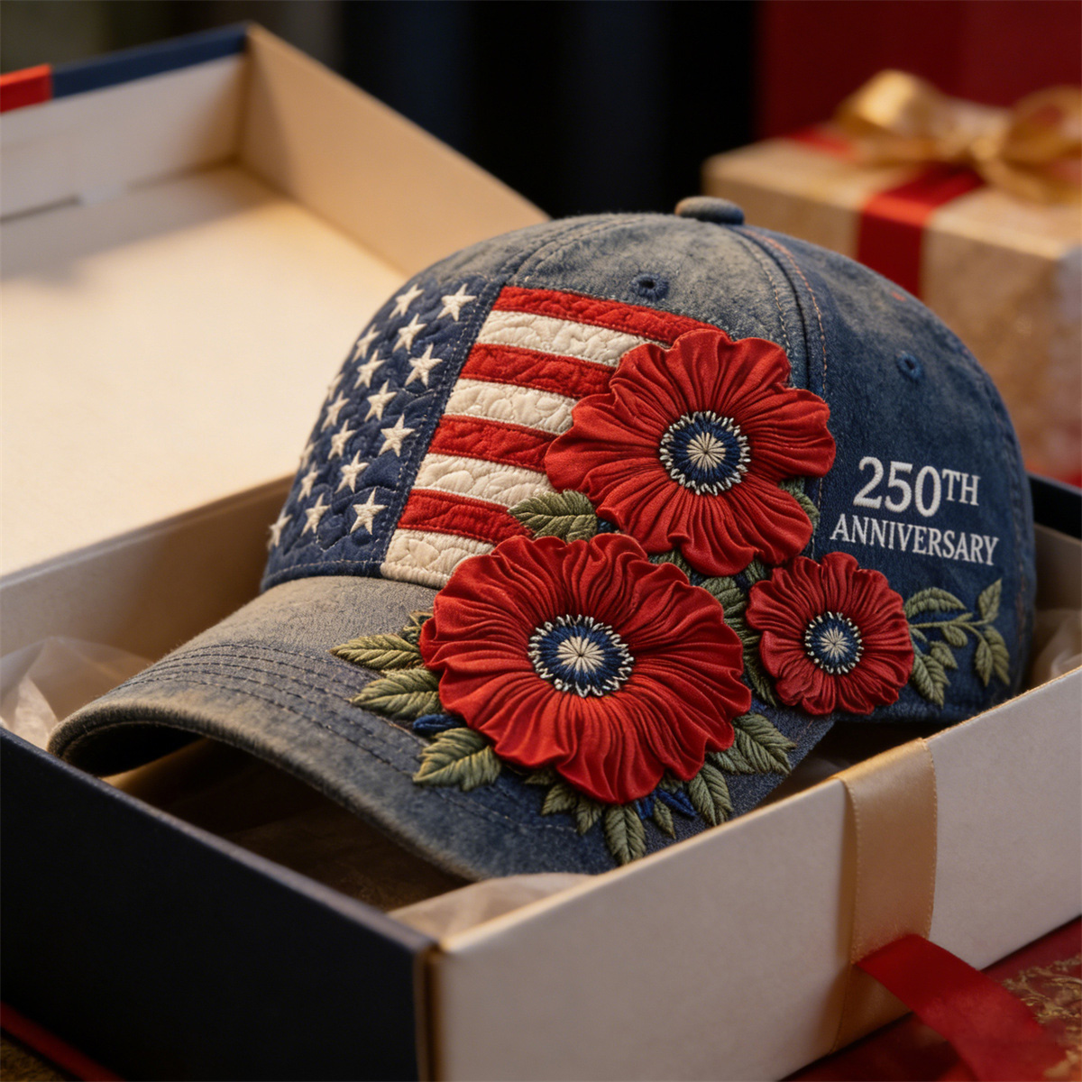 USA 250th Anniversary Vintage Patchwork Art Print Baseball Cap